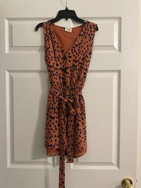 Rust Leopard Print Sleeveless Tie-Waist Dress